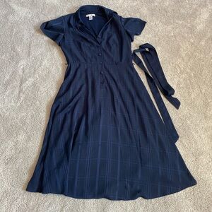 London Times Navy Button Down Tie Dress Size 4